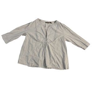 Eddie Bauer Women’s Peasant Top XXL Embroidered Cottage Pinstripes Blue White